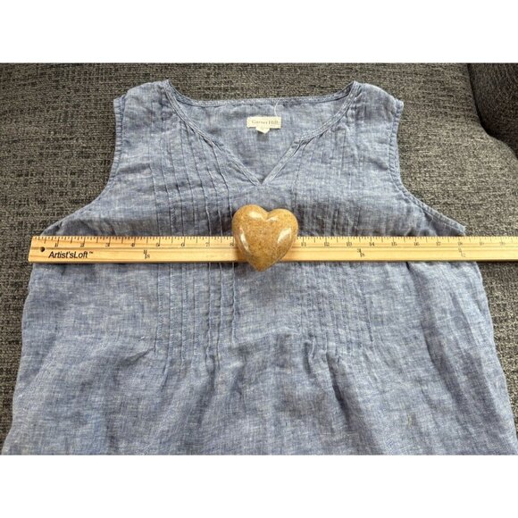 Garnet Hill Womens Blue Sleeveless Linen Top Size 6 V-Neck Pintuck Detail - Picture 5 of 7